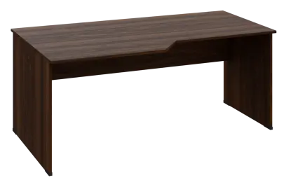 EZL 28 - 188 stůl kancelářský, rohový, levý, dřevěná podnož, deska 25 mm, široký 1800 mm, ořech královský